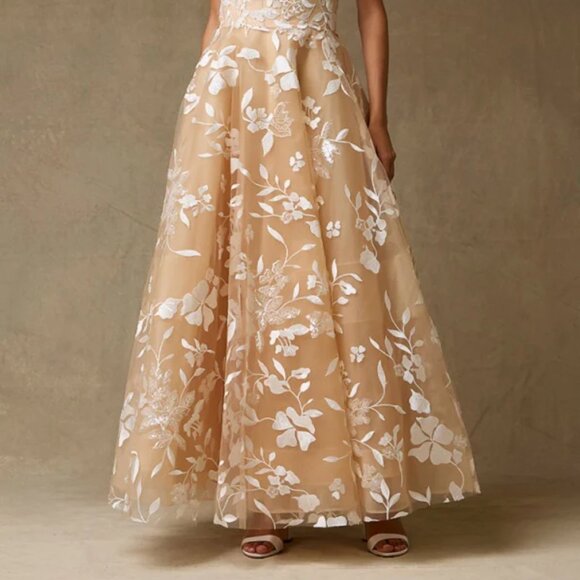 Nude/white midi formal dress.Strapless homecoming mother of the bride gala - Picture 2 of 6
